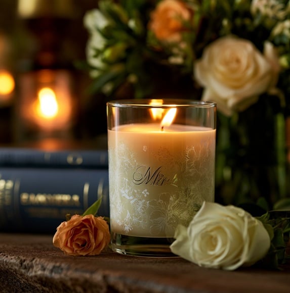Lit candle with flowers on wooden table symbolizing remembrance in Spanaway, WA.